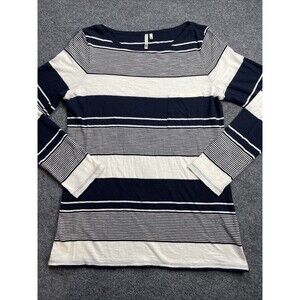 Banana Republic Top Womens Large Striped Blue Signature Tee Long Sleeve Lg